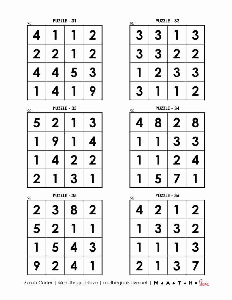 90 square puzzle page 6. 