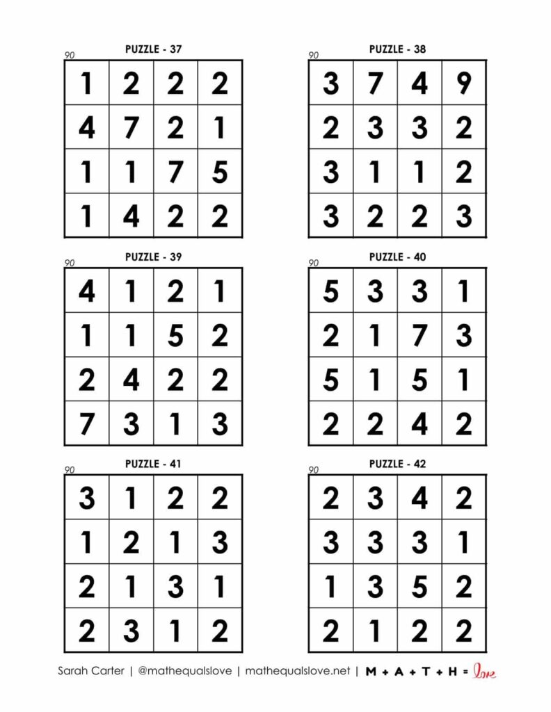 90 square puzzle page 7. 
