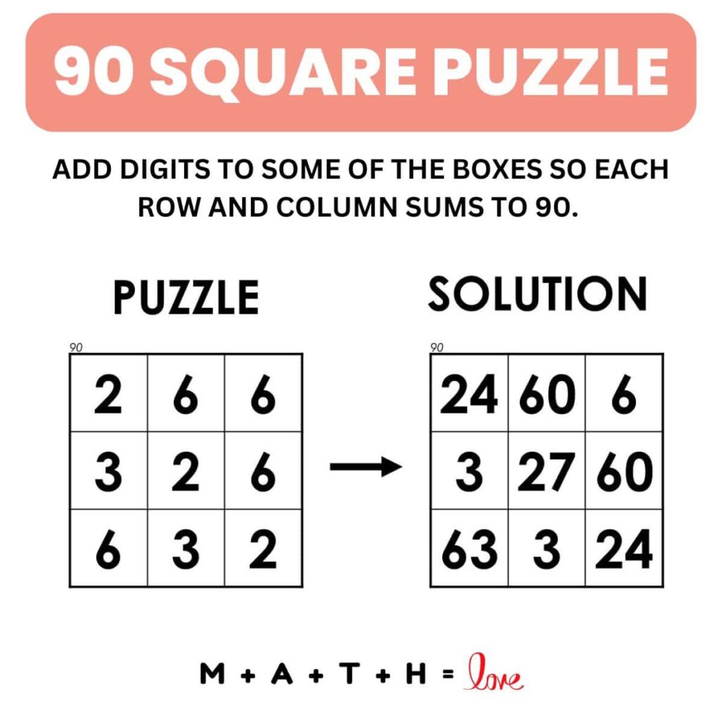 instructions for 90 square logic puzzles. 