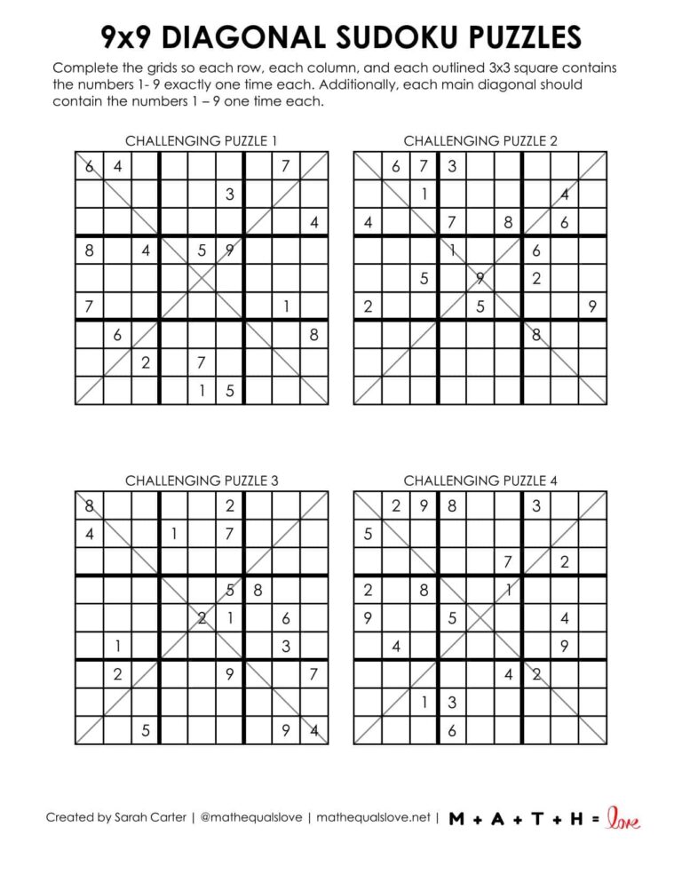 9x9 Diagonal Sudoku Puzzles | Math = Love