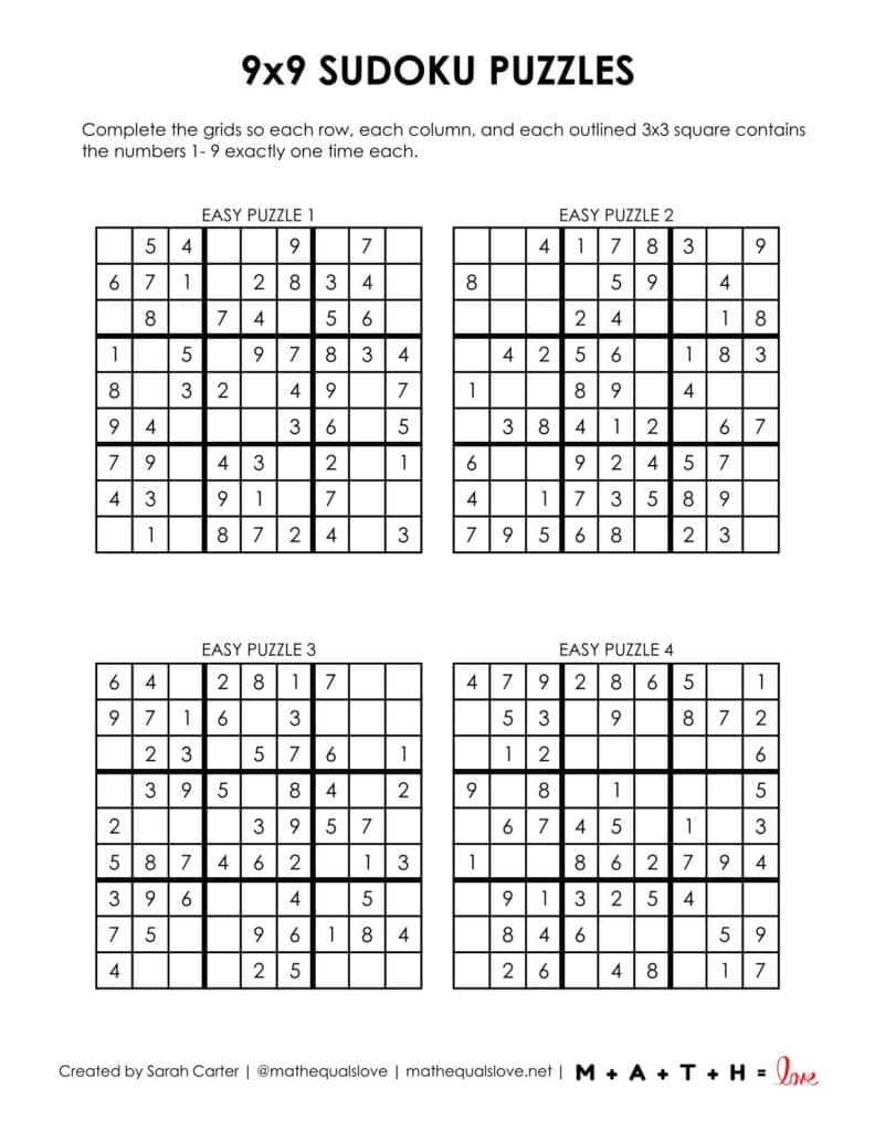 9x9 sudoku puzzles - level easy. 