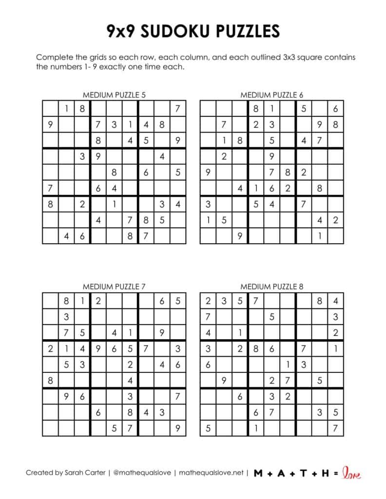 sudoku 9x9 puzzles - level medium. 