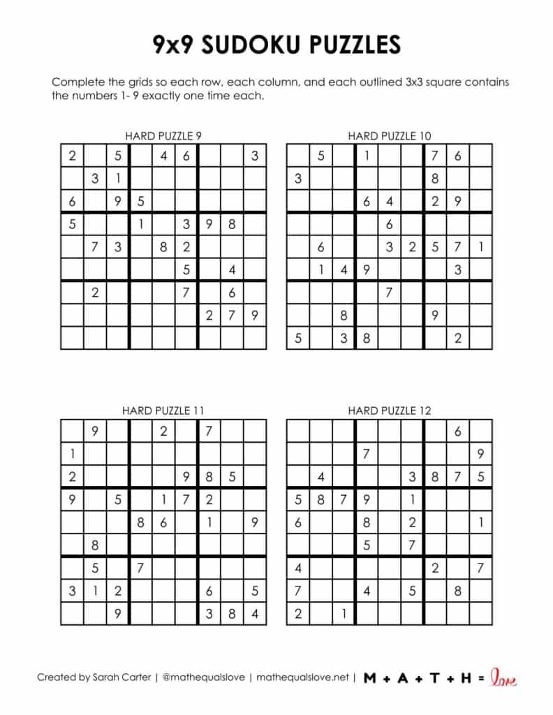 sudoku 9x9 puzzles - level hard. 