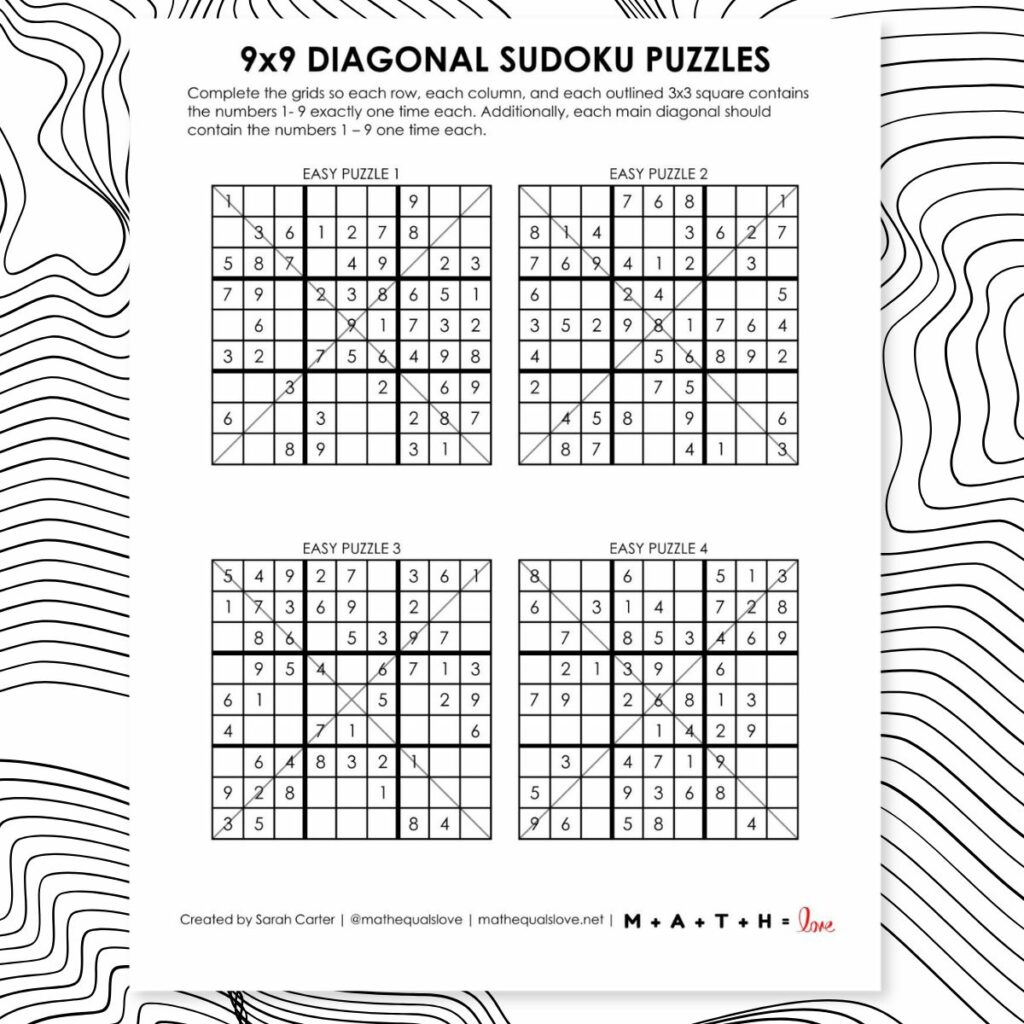 9x9 diagonal sudoku puzzles printable. 