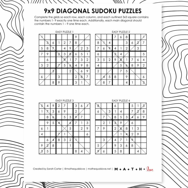9x9 diagonal sudoku puzzles printable.