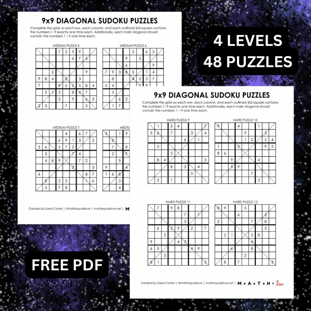 9x9 diagonal sudoku printable puzzles - free. 