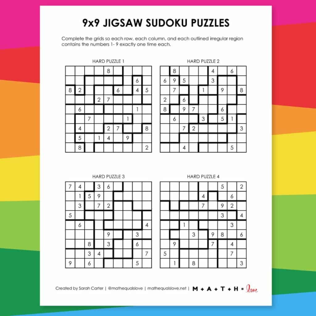 9x9 jigsaw sudoku free printable. 