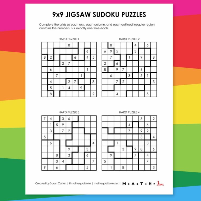 9x9 jigsaw sudoku free printable.