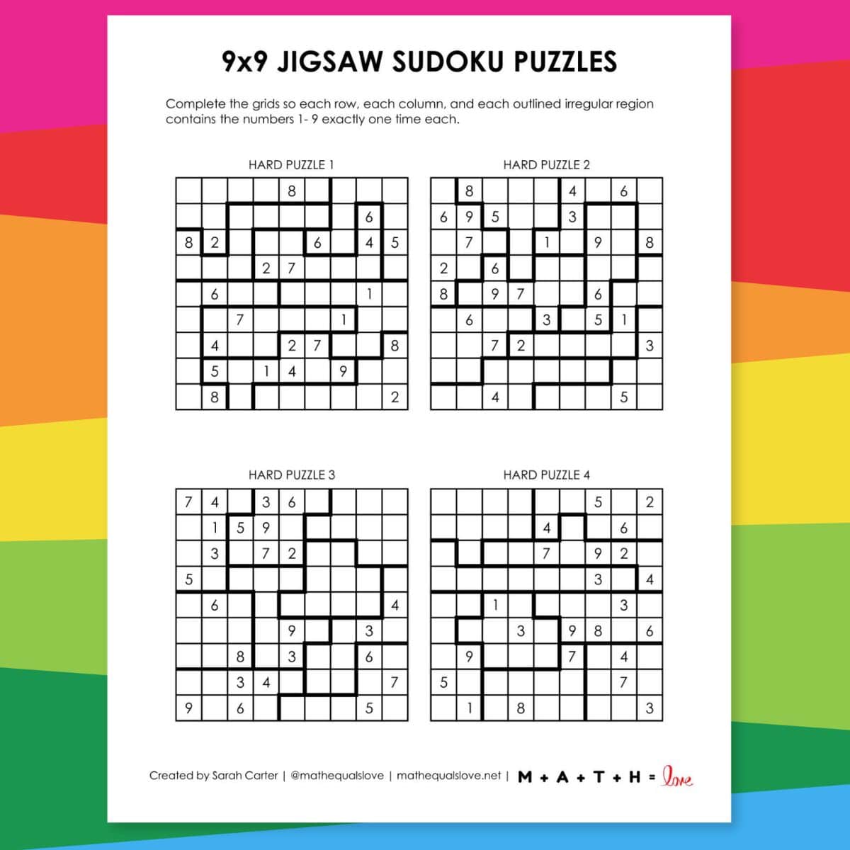 9x9 jigsaw sudoku free printable.