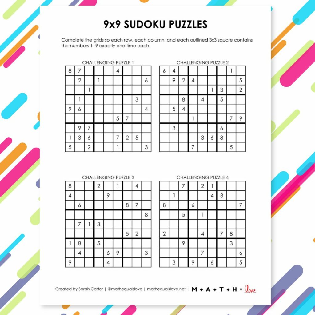 9x9 free printable sudoku puzzles. 