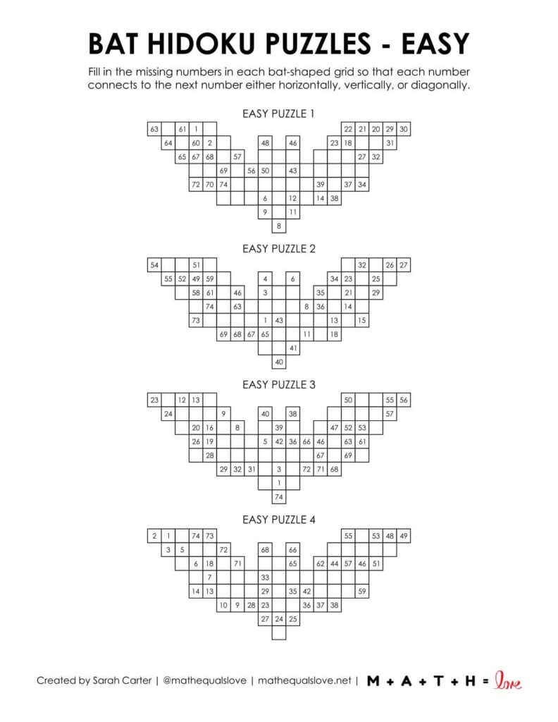 bat hidoku puzzles - level easy. 