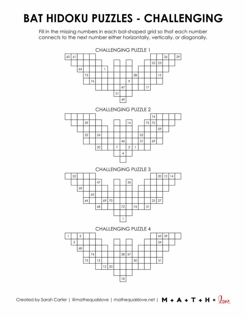 bat hidoku puzzles - level challenging. 