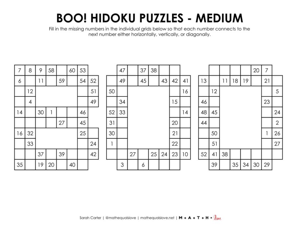 boo halloween hidoku puzzle level medium. 