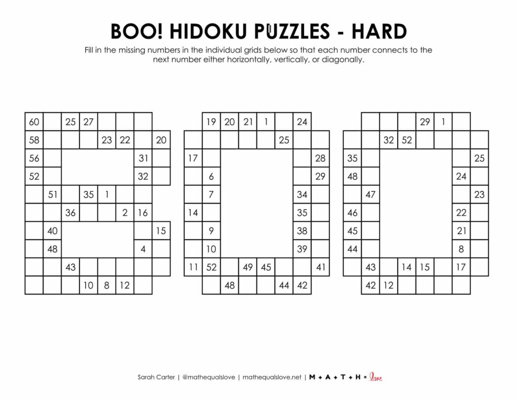 boo halloween hidoku puzzle level hard. 