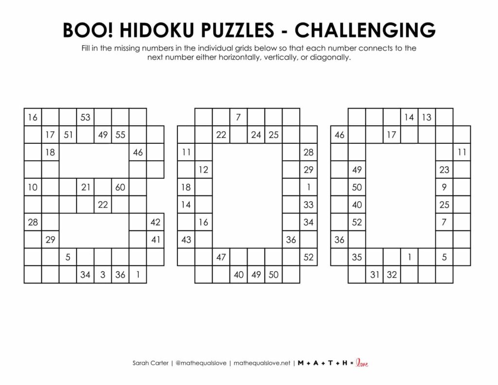 boo halloween hidoku logic puzzle - level challenging. 