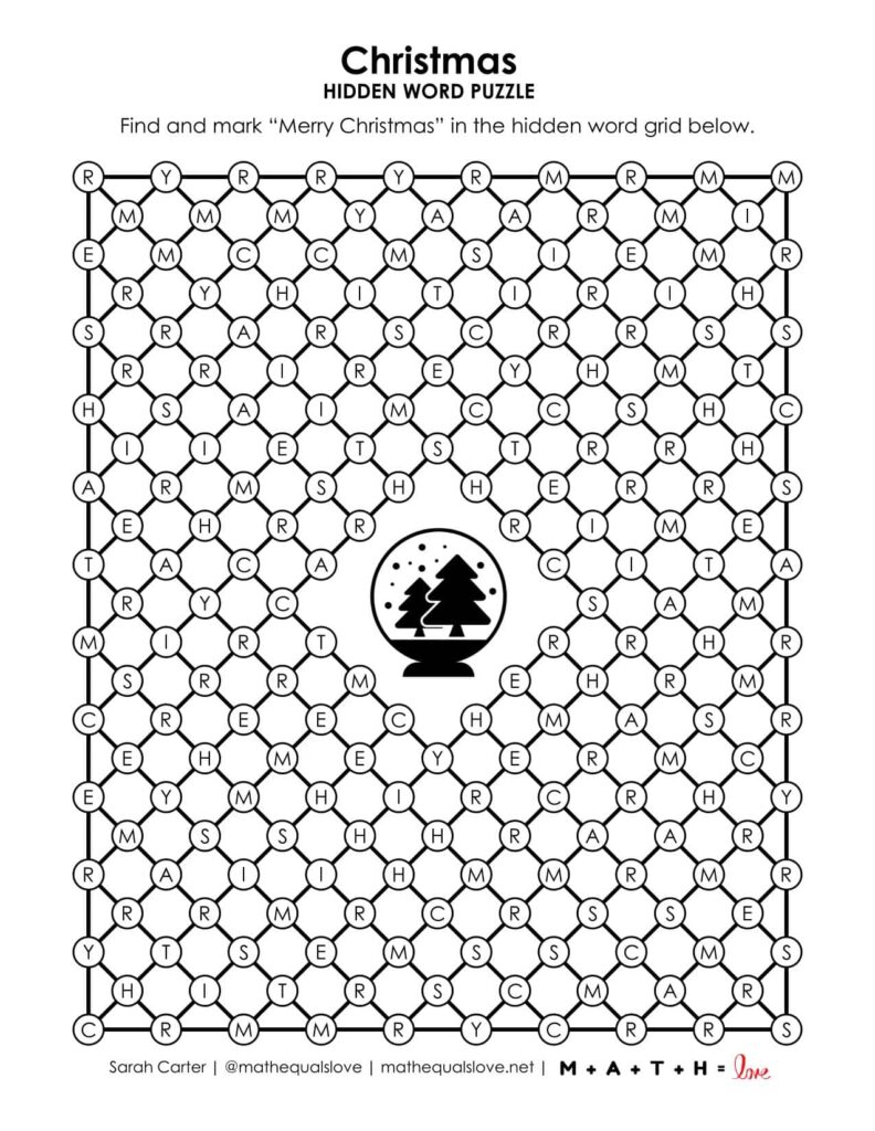 christmas hidden word puzzle screenshot. 