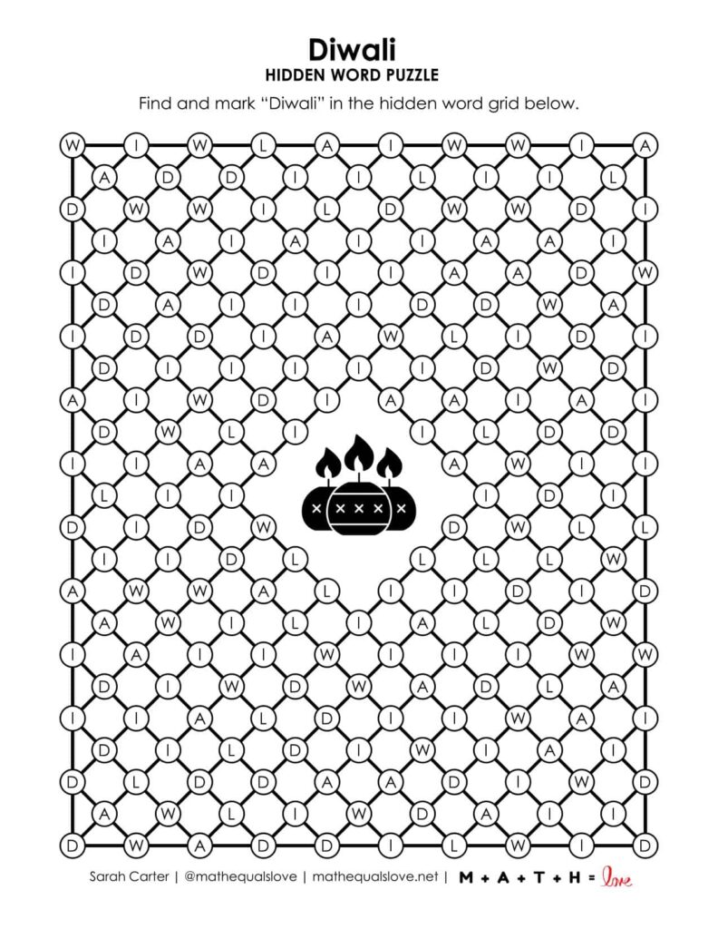 diwali hidden word puzzle screenshot. 
