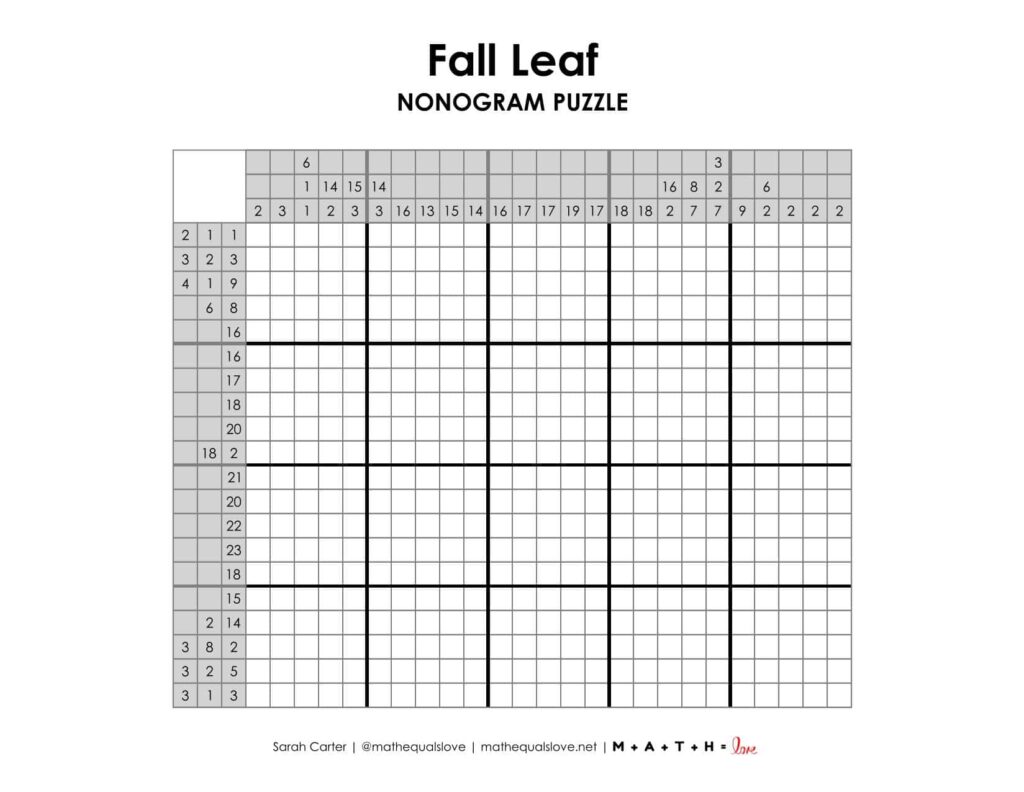 fall leaf autumn nonogram logic puzzle. 