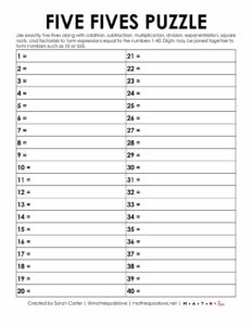 Puzz Five Five Fives Puzzle | Math = Love