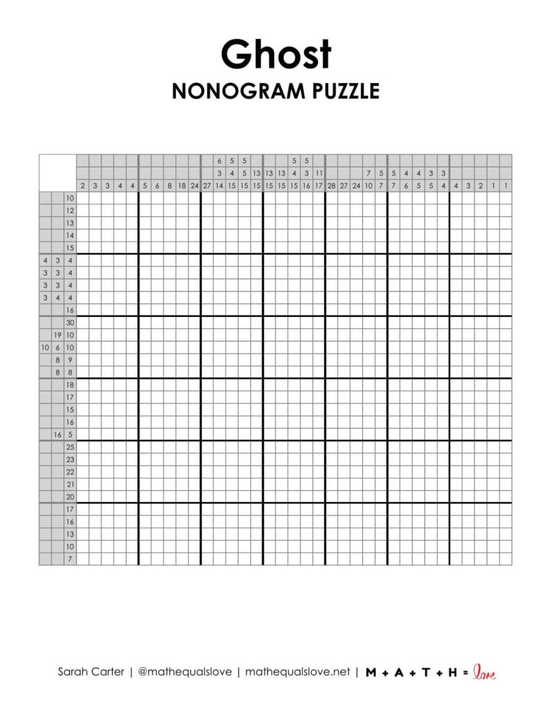 screenshot of ghost nonogram logic puzzle for halloween. 