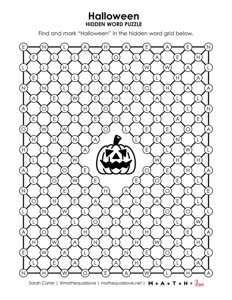 halloween hidden word puzzle printable.
