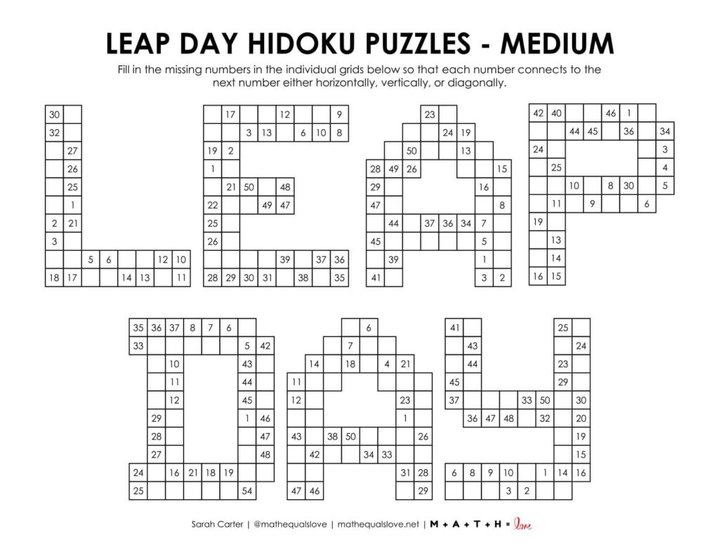 leap day hidoku puzzle - level medium.