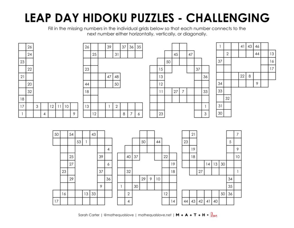 leap day hidoku puzzle - level challenging.