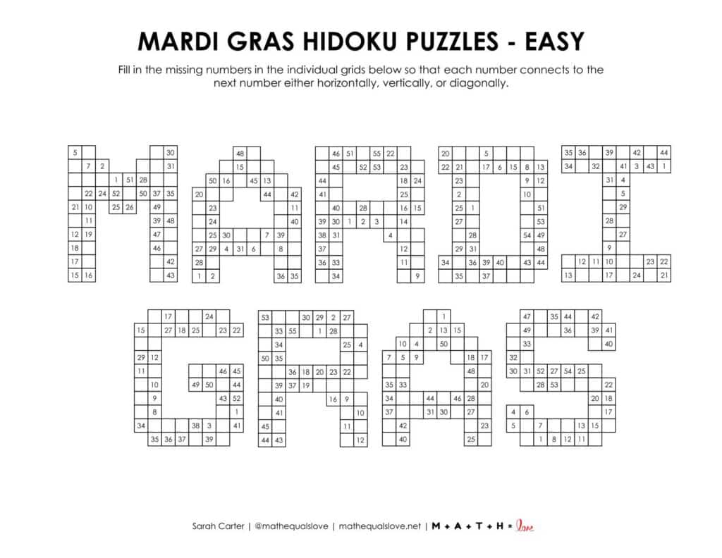 mardi gras logic puzzle - level easy. 