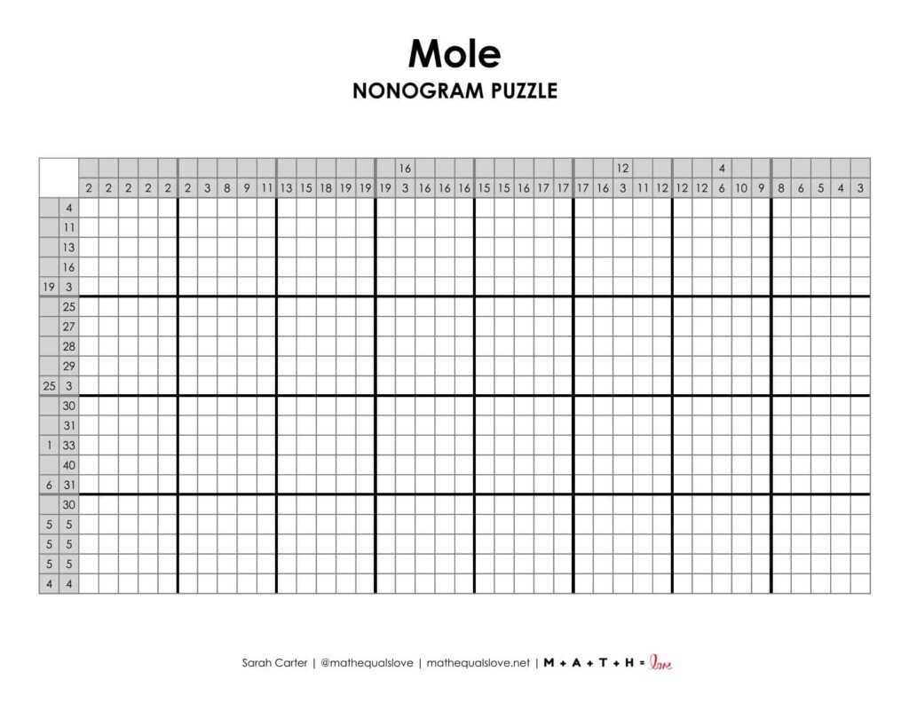 screenshot of mole nonogram logic puzzle for mole day. 