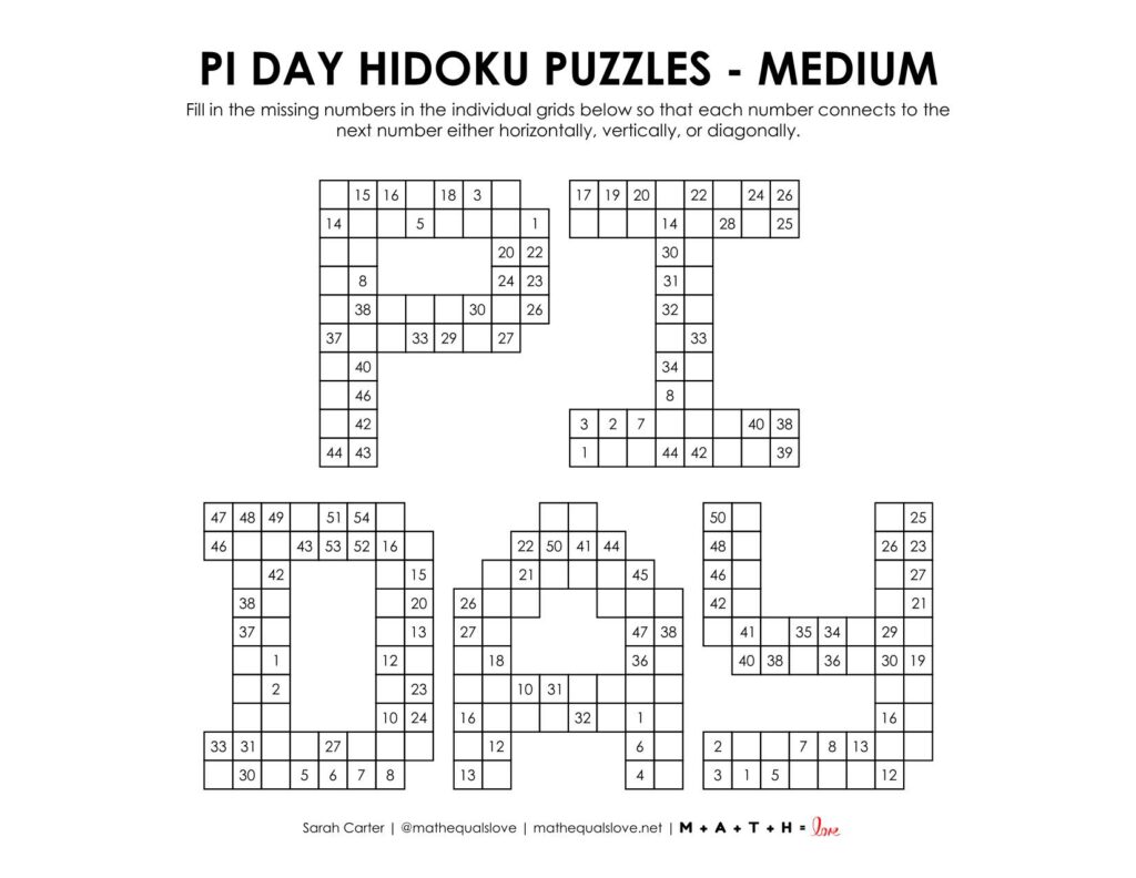 pi day hidoku puzzle - level medium. 