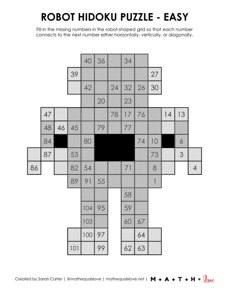 robot hidoku puzzle - easy. 