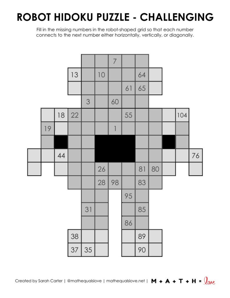 robot hidoku logic puzzle level challenging. 