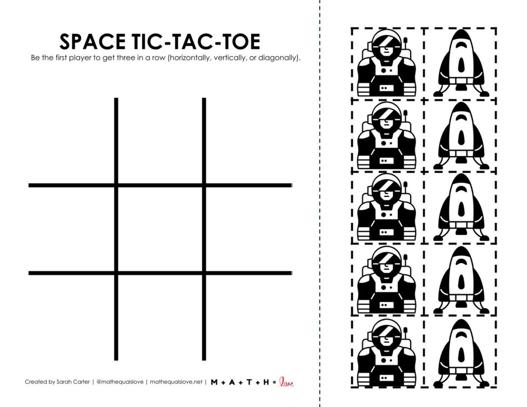 space tic tac toe game board printable. 