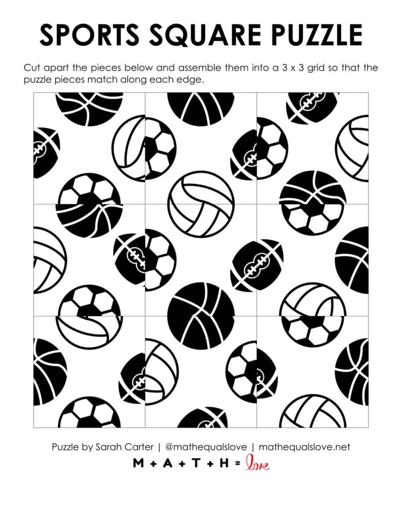 screenshot of sports square edge matching puzzle. 