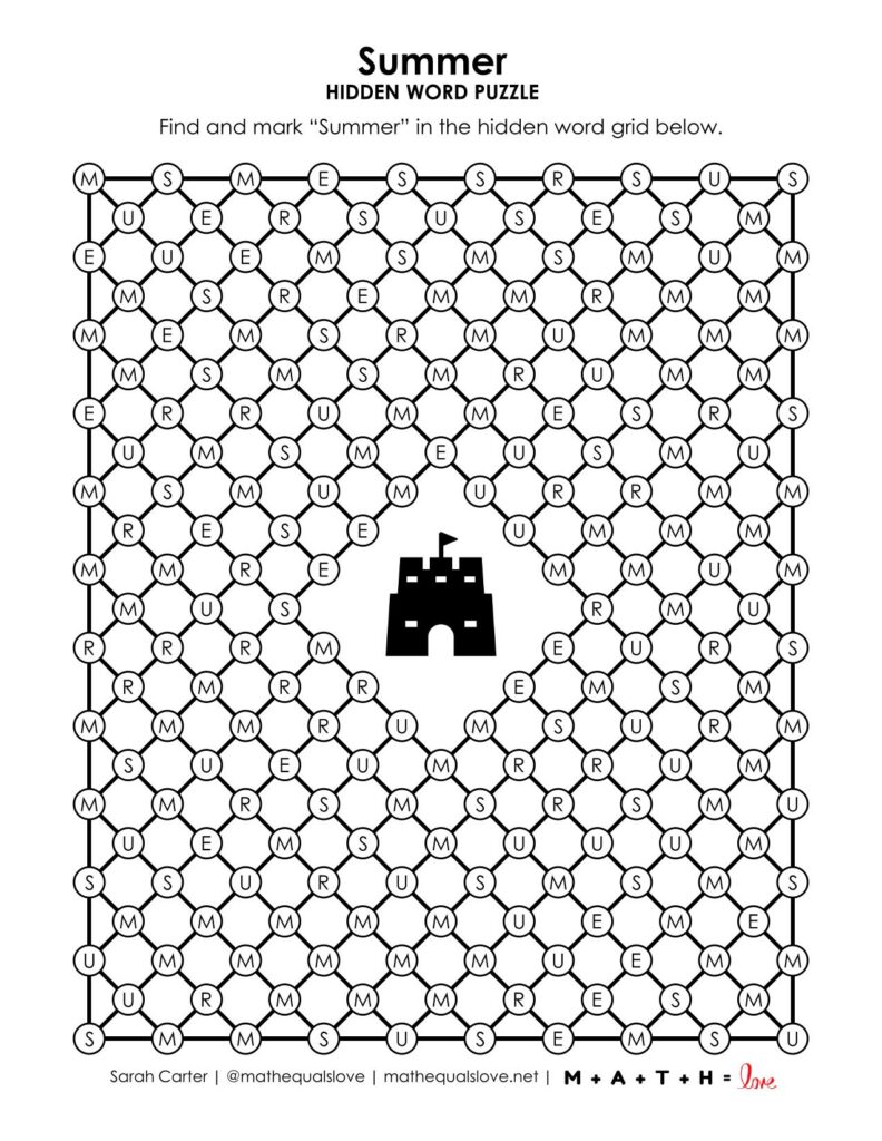 summer hidden word puzzle. 