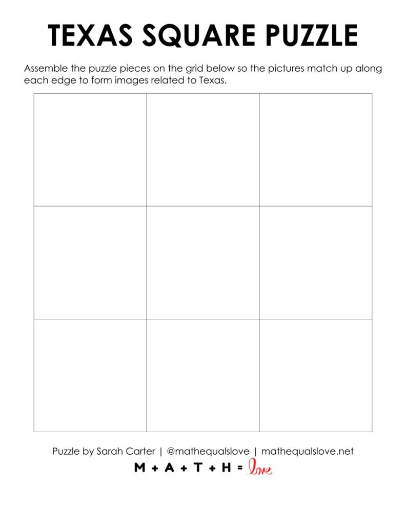blank grid for solving texas square edge matching puzzle. 