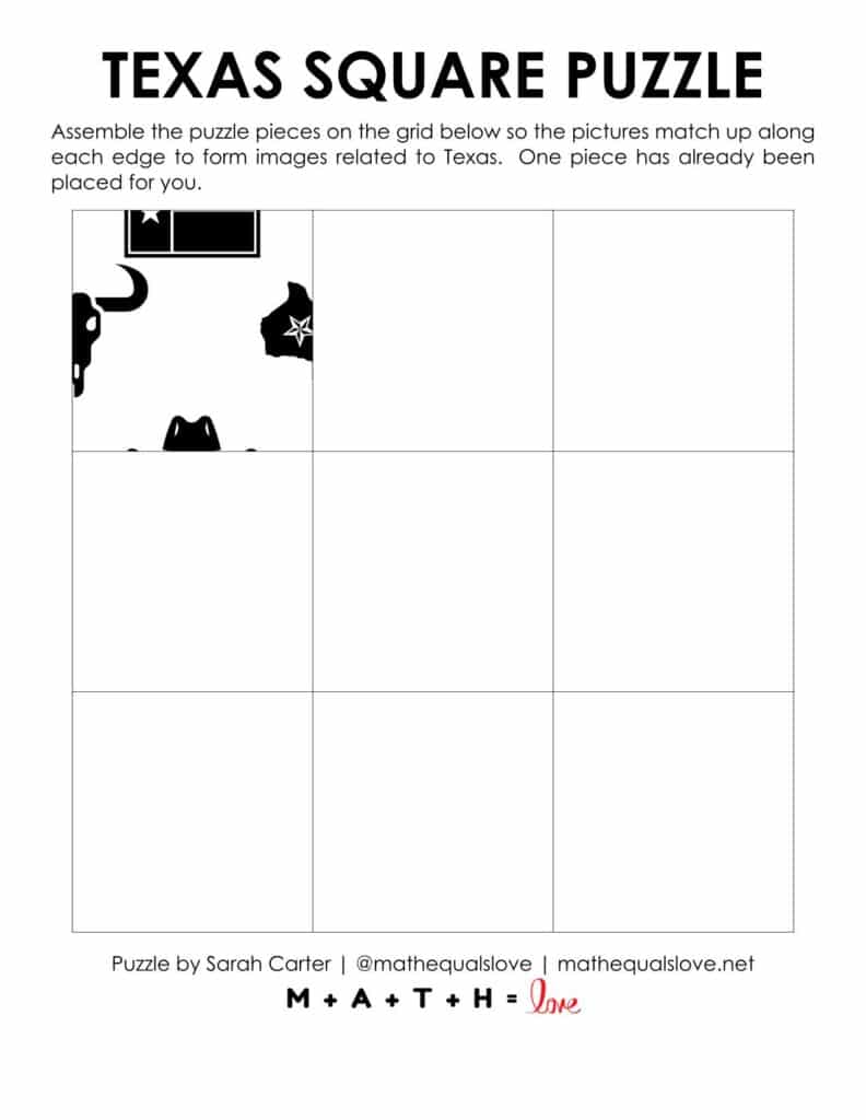 grid with starting hint for texas square edge matching puzzle. 