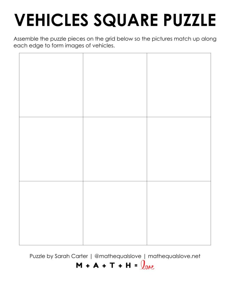 blank grid for vehicles square edge matching puzzle. 