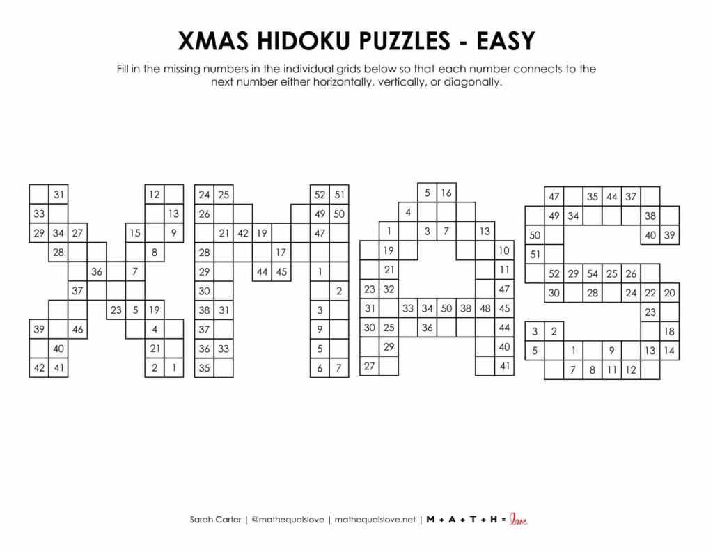 xmas christmas hidoku logic puzzle - level easy. 
