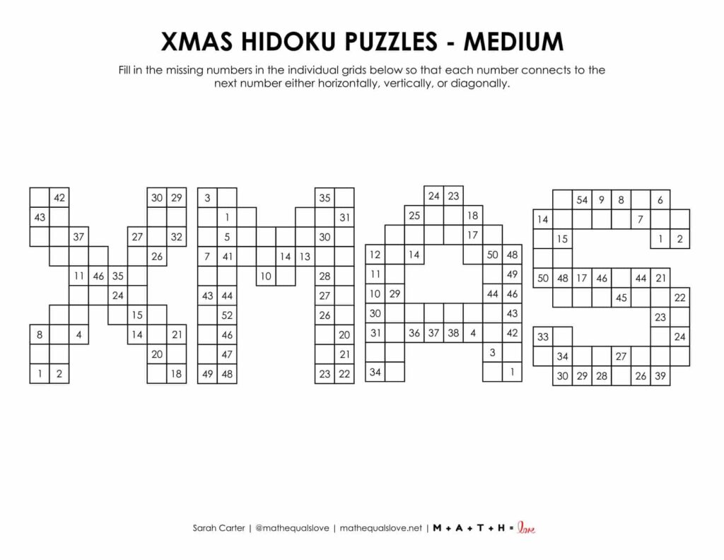 xmas christmas hidoku puzzle - level medium. 