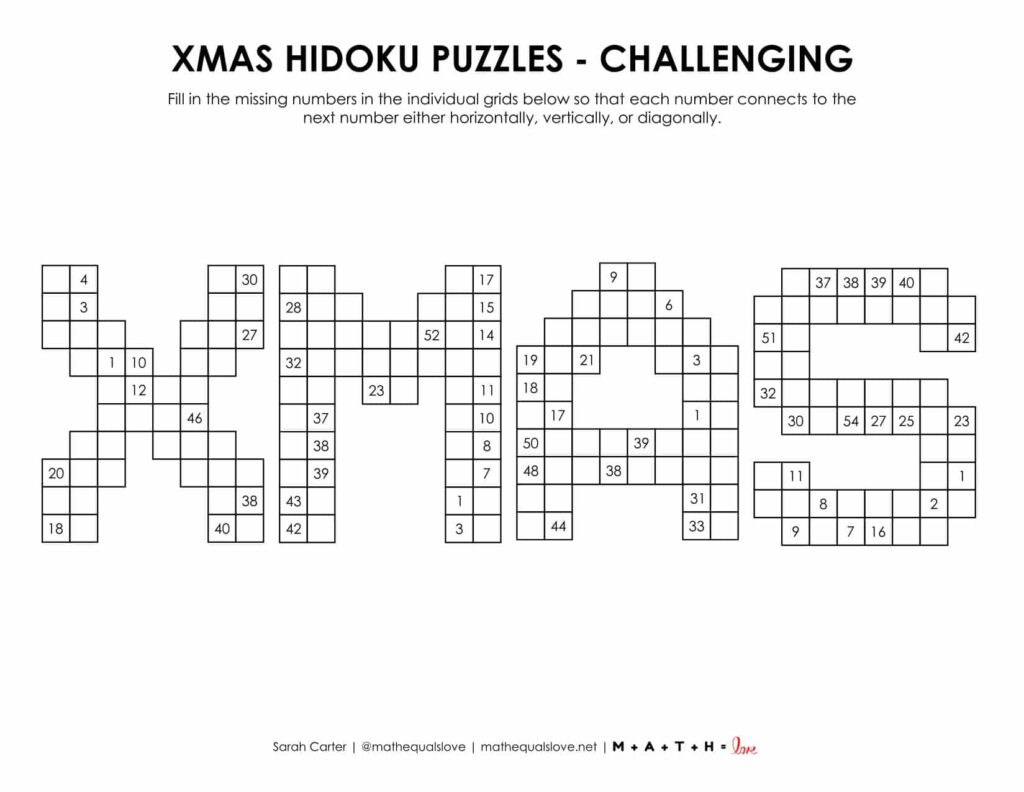 xmas hidoku logic puzzle for christmas - level challenging. 