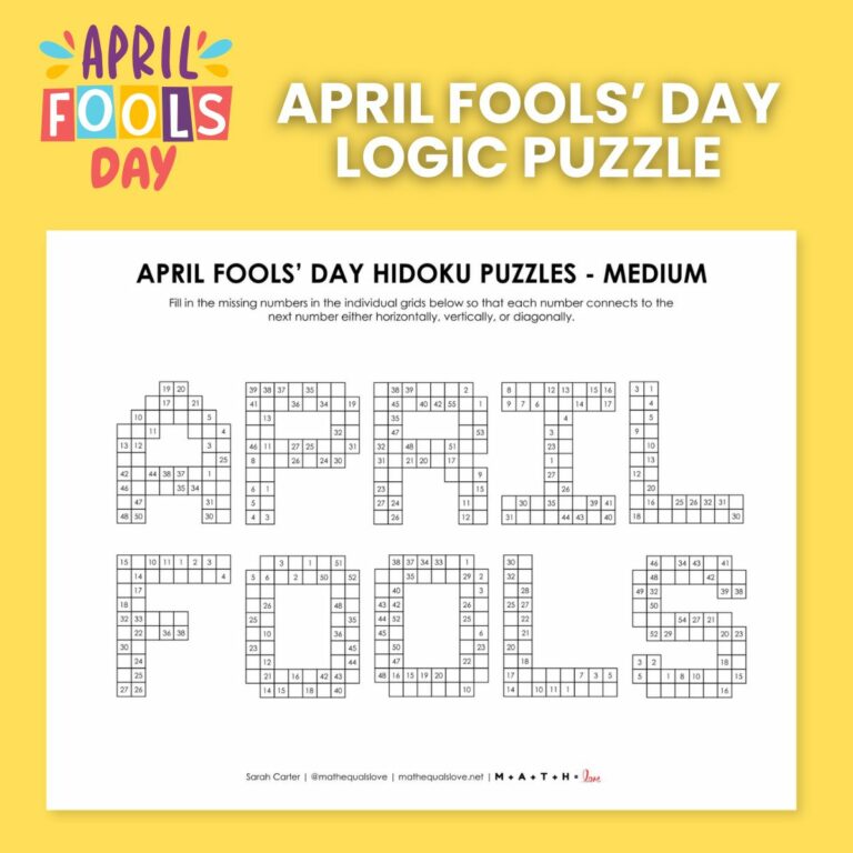 april fools day hidoku logic puzzles. (also known as hidato)