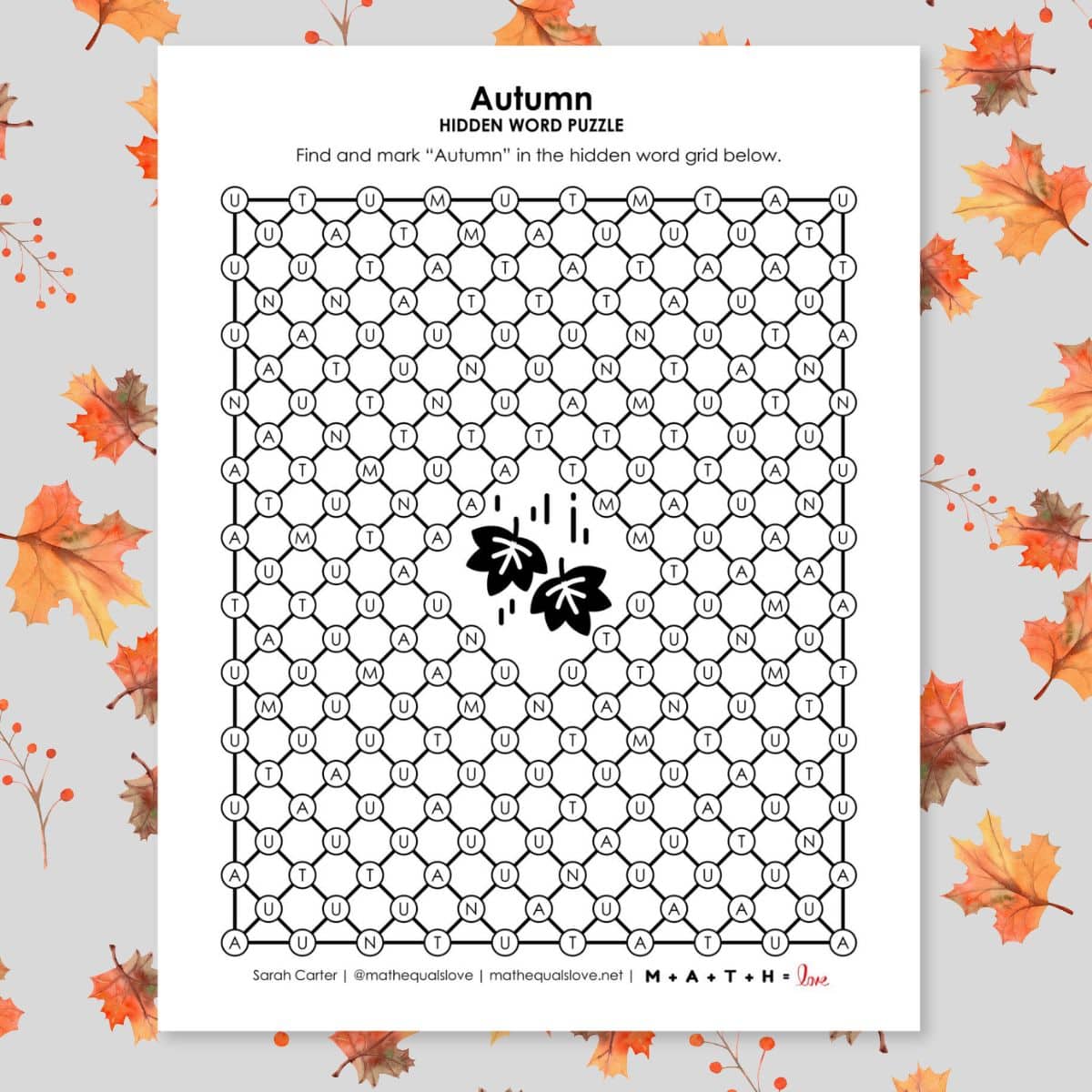 autumn hidden word puzzle printable for fall.