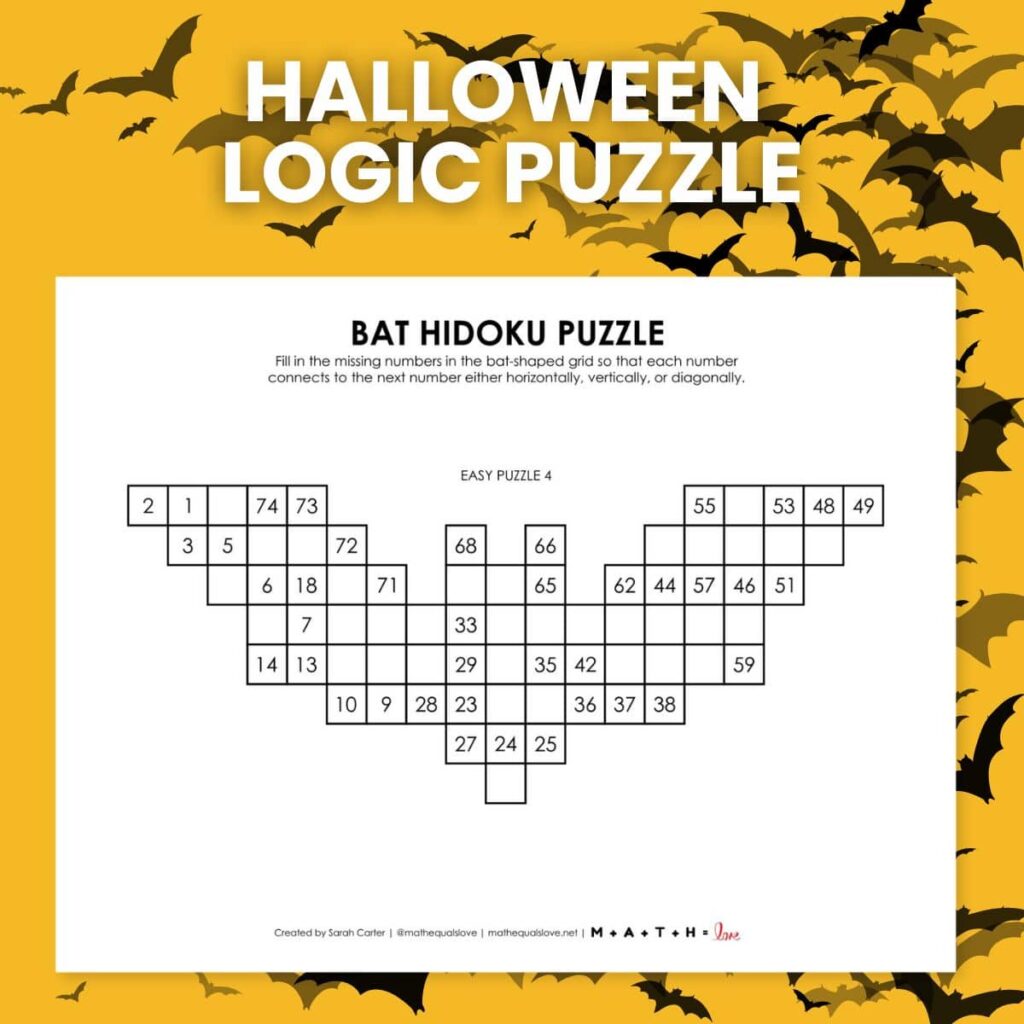 bat hidoku logic puzzles for halloween. 