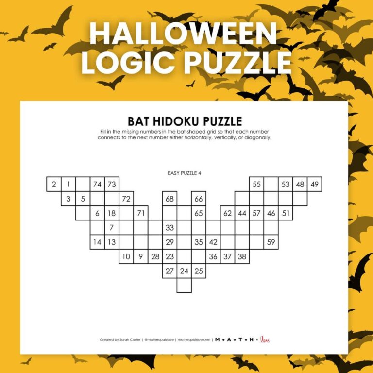 bat hidoku logic puzzles for halloween.