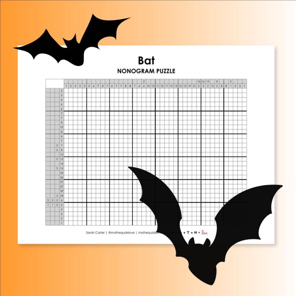 bat nonogram logic puzzle for halloween. 