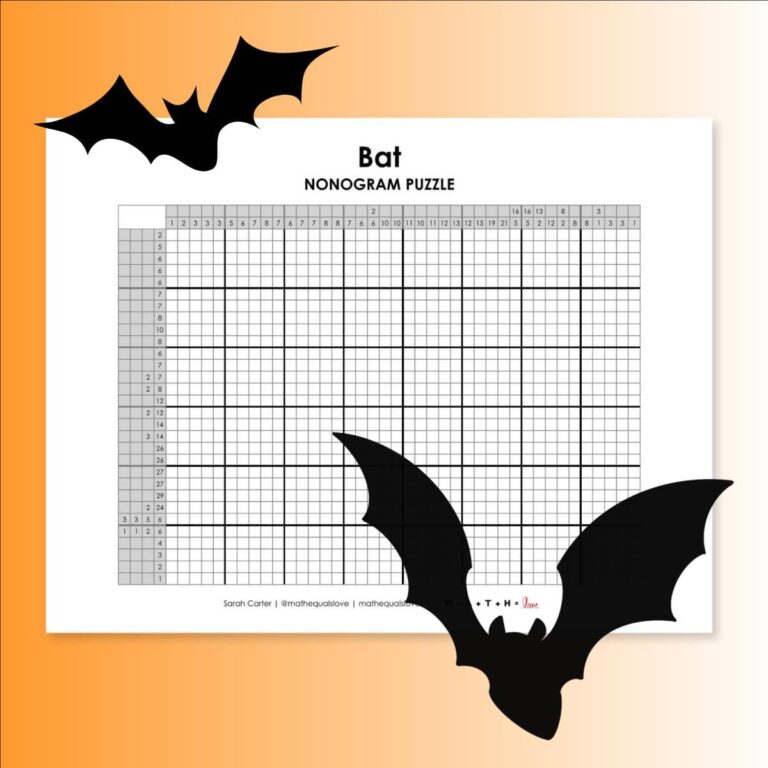 bat nonogram logic puzzle for halloween.