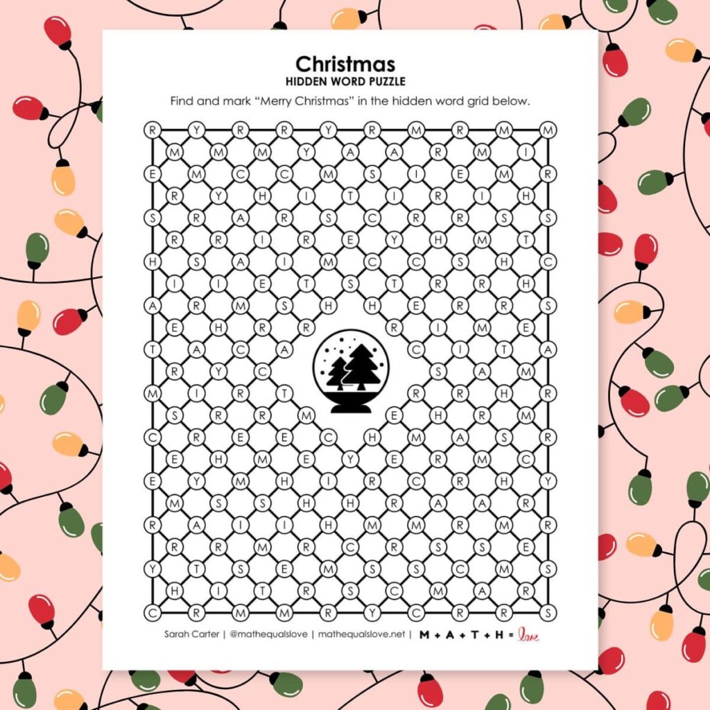 christmas hidden word puzzle. 