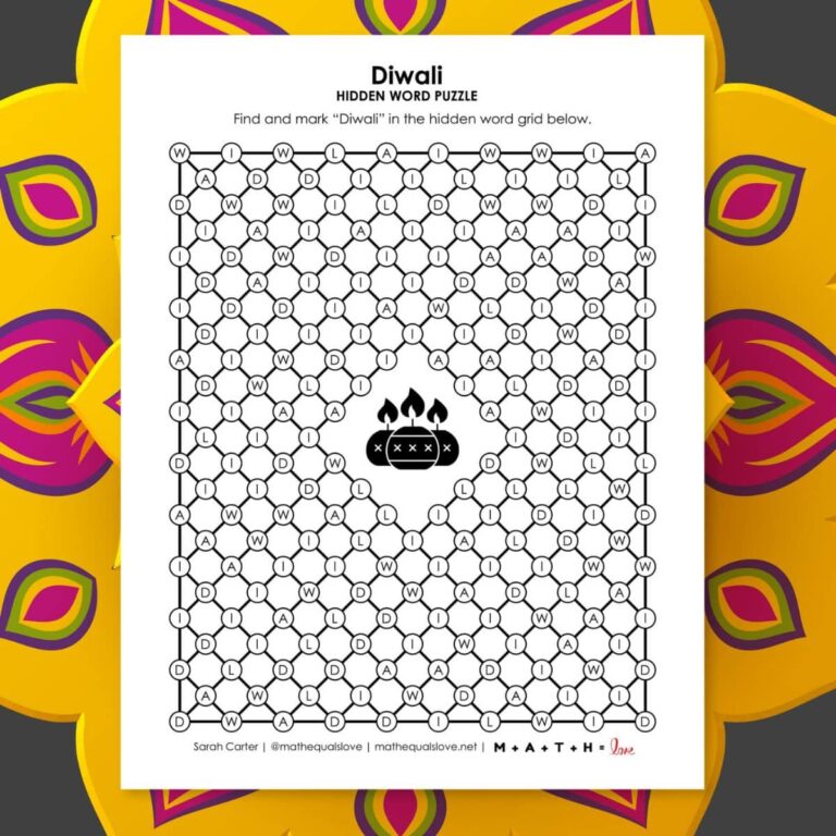 diwali hidden word puzzle printable.