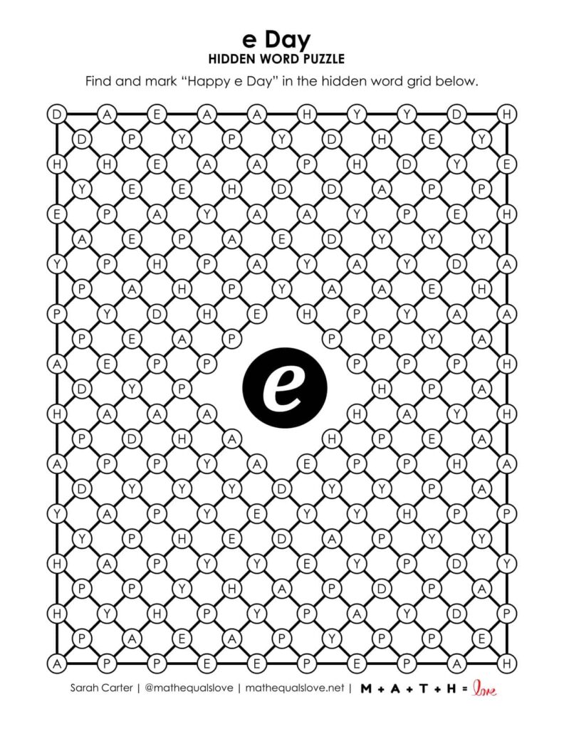 e day hidden word puzzle for euler's constant.